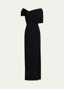 Oscar de la RentaAsymmetric Draped Off-The-Shoulder Column Gown