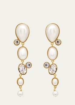 Oscar de la RentaPearly Cabochon and Rhinestone Drop Clip-On Earrings