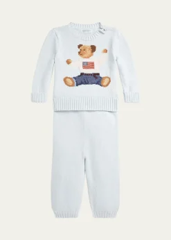 Polo Ralph LaurenBoy's Flag Bear Intarsia Knit Sweater and Pants Set, Size 3M-24M