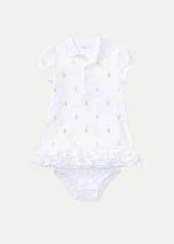 Polo Ralph LaurenLogo Embroidery Ruffle Hem Polo Dress With Bloomers, Size 6M-24M
