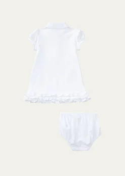 Polo Ralph LaurenLogo Embroidery Ruffle Hem Polo Dress With Bloomers, Size 6M-24M