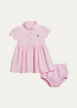 Polo Ralph LaurenYarn-Dyed Oxford Mesh Stripe Dress With Matching Bloomers, Size 3M-24M