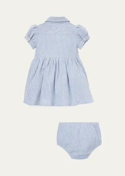 Polo Ralph LaurenYarn-Dyed Oxford Mesh Stripe Dress w/ Matching Bloomers, Size 3M-24M