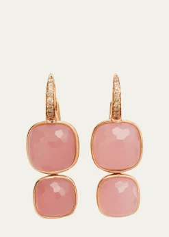 PomellatoNudo 18K Rose Gold Rose Quartz Brown Diamond Pendant Earring
