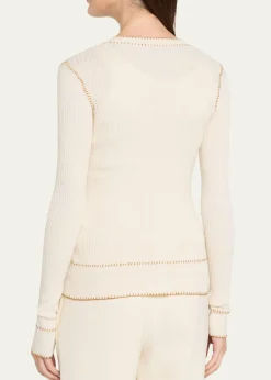 Prabal GurungBlanket Stitched Silk-Cashmere Rib V-Neck Cardigan