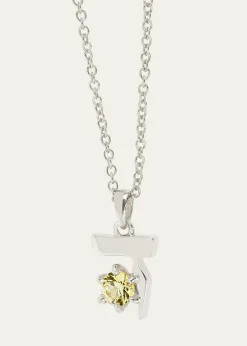 Procaccia Jewelry18K Gold Hebrew DALET Yellow Sapphire Initial Necklace, 18"L