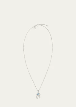 Procaccia Jewelry18K Gold Hebrew ALEF Aquamarine Initial Necklace, 18"L