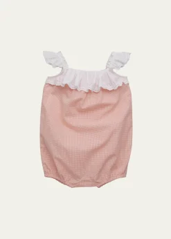 Ralph LaurenGirl's Eyelet Cotton Madras Bubble Shortall, Size 3M-24M
