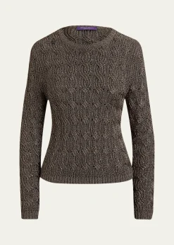 Ralph Lauren CollectionMetallic Cable-Knit Crewneck Sweater