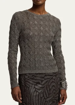 Ralph Lauren CollectionMetallic Cable-Knit Crewneck Sweater