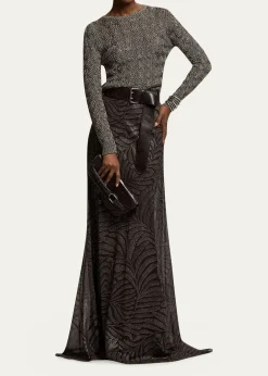 Ralph Lauren CollectionMetallic Cable-Knit Crewneck Sweater