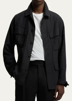 Ralph Lauren Purple LabelMen's Silk and Linen Flap-Pocket Field Jacket