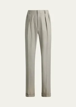 Ralph Lauren Purple LabelMen's Cotton-Stretch Straight Leg Pleated Trousers