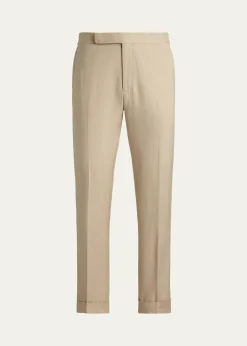 Ralph Lauren Purple LabelMen's Silk and Linen Straight Leg Flat-Front Trousers