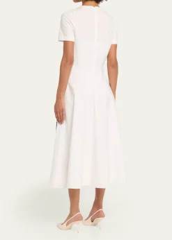 Rickie Freeman for Teri JonCotton Floral Print Short-Sleeve Midi Dress