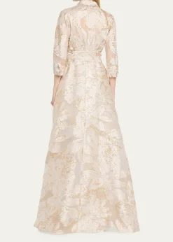 Rickie Freeman for Teri JonMetallic Jacquard Midi Shirtdress