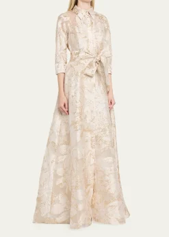 Rickie Freeman for Teri JonMetallic Jacquard Midi Shirtdress