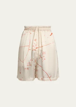 Rick OwensMath Print Satin Drawstring Shorts