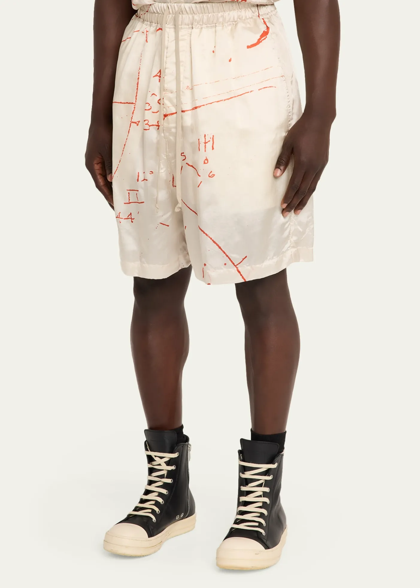 Rick OwensMath Print Satin Drawstring Shorts