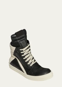 Rick OwensMen's Geobasket Tumbled Leather High-Top Sneakers
