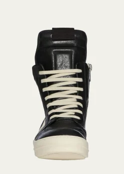 Rick OwensMen's Geobasket Tumbled Leather High-Top Sneakers
