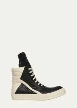 Rick OwensMen's Geobasket Tumbled Leather High-Top Sneakers