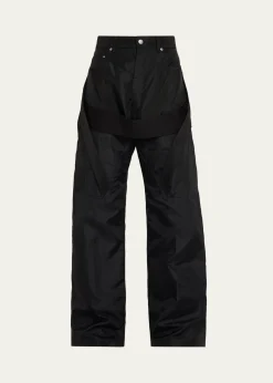 Rick OwensMen's Megastrapped Geth Nylon Canvas Wide-Leg Jeans