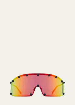 Rick OwensMen's Mirrored Studded Shield Sunglasses