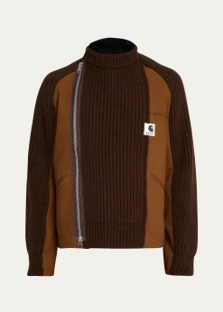 SACAI x CARHARTT WIPMen's Washed Duck & Wool Knit Blouson Jacket