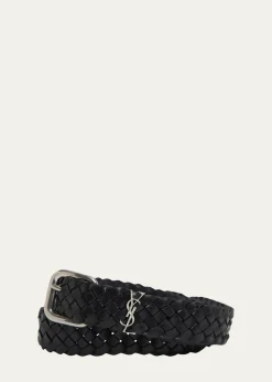 Saint LaurentMen's Cassandre YSL Woven Leather Belt