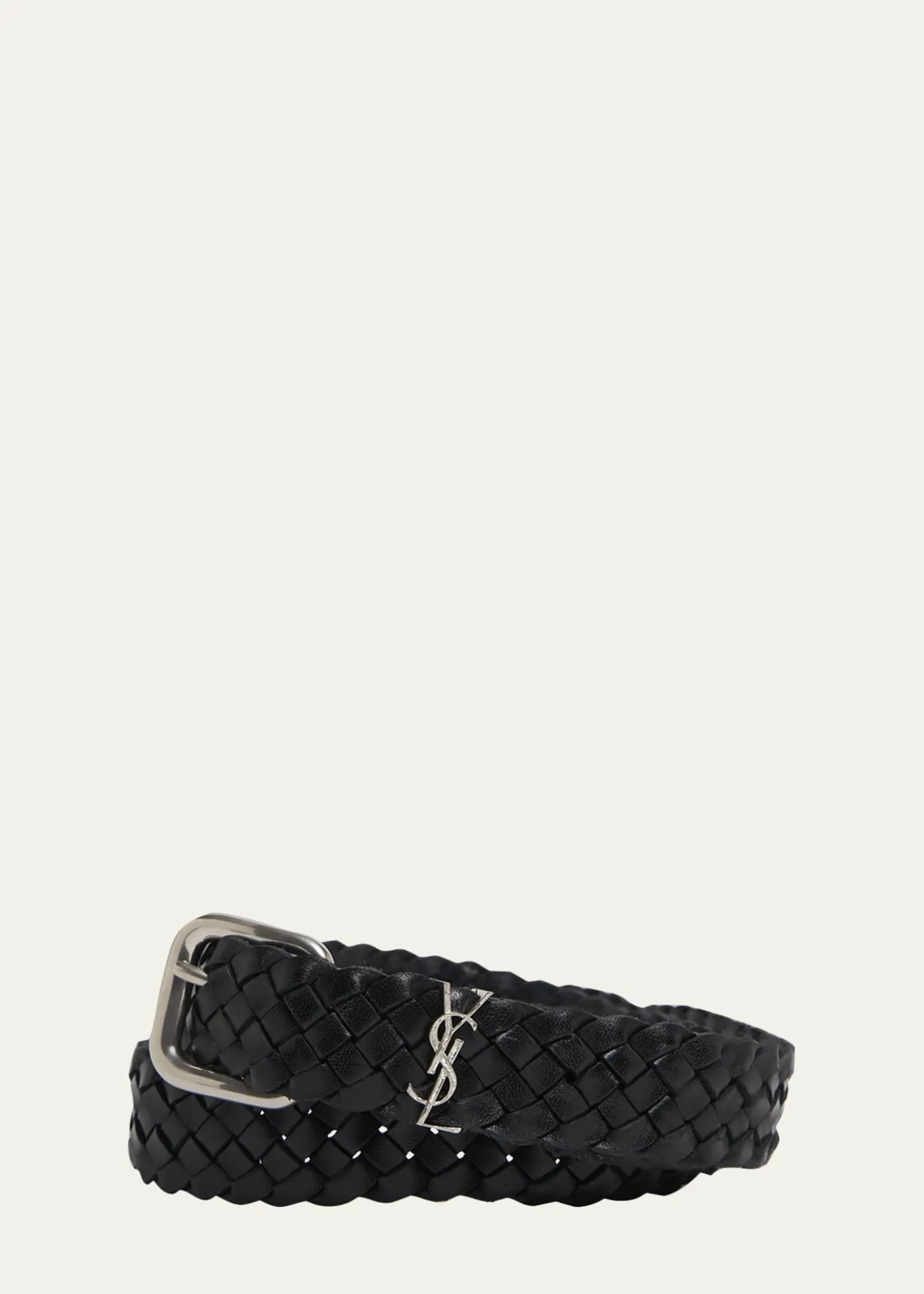 Saint LaurentMen's Cassandre YSL Woven Leather Belt