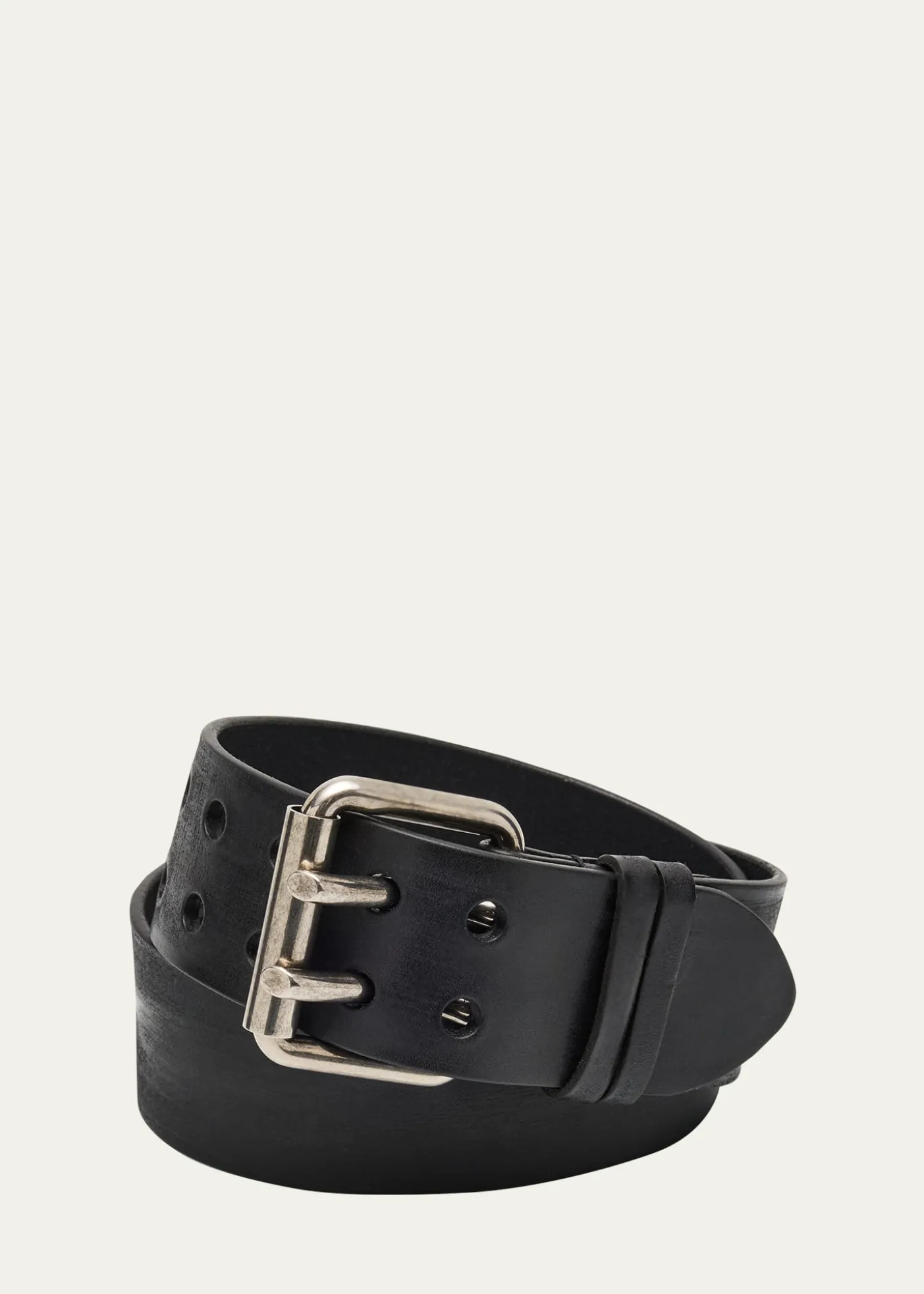 Saint LaurentMen's Leather Double-Pin Buckle Belt