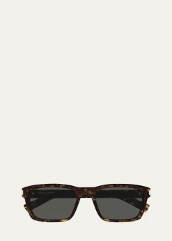 Saint LaurentMen's Rectangle Acetate Sunglasses with Logo Detail