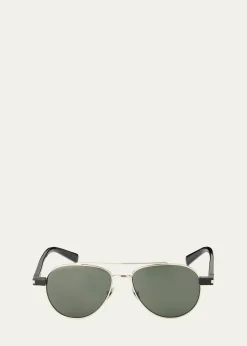 Saint LaurentMen's Sl 843-002 Double-Bridge Aviator Sunglasses