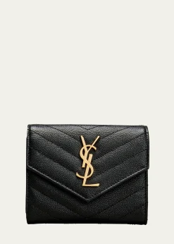 Saint LaurentCassandre YSL Monogram Trifold Wallet in Grained Leather