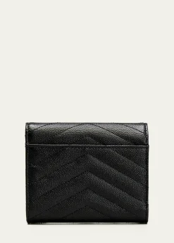 Saint LaurentCassandre YSL Monogram Trifold Wallet in Grained Leather