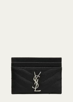 Saint LaurentCassandre YSL Monogram Card Case in Grained Leather