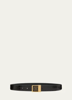 Saint LaurentCroc-Embossed Leather Square Buckle Belt