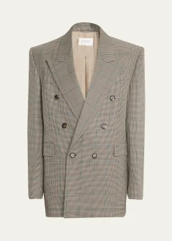 Saint LaurentMen's Double-Breasted Check Wool Blazer