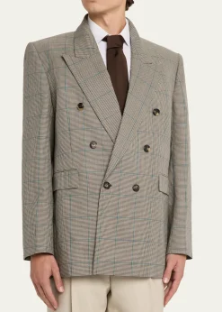 Saint LaurentMen's Double-Breasted Check Wool Blazer