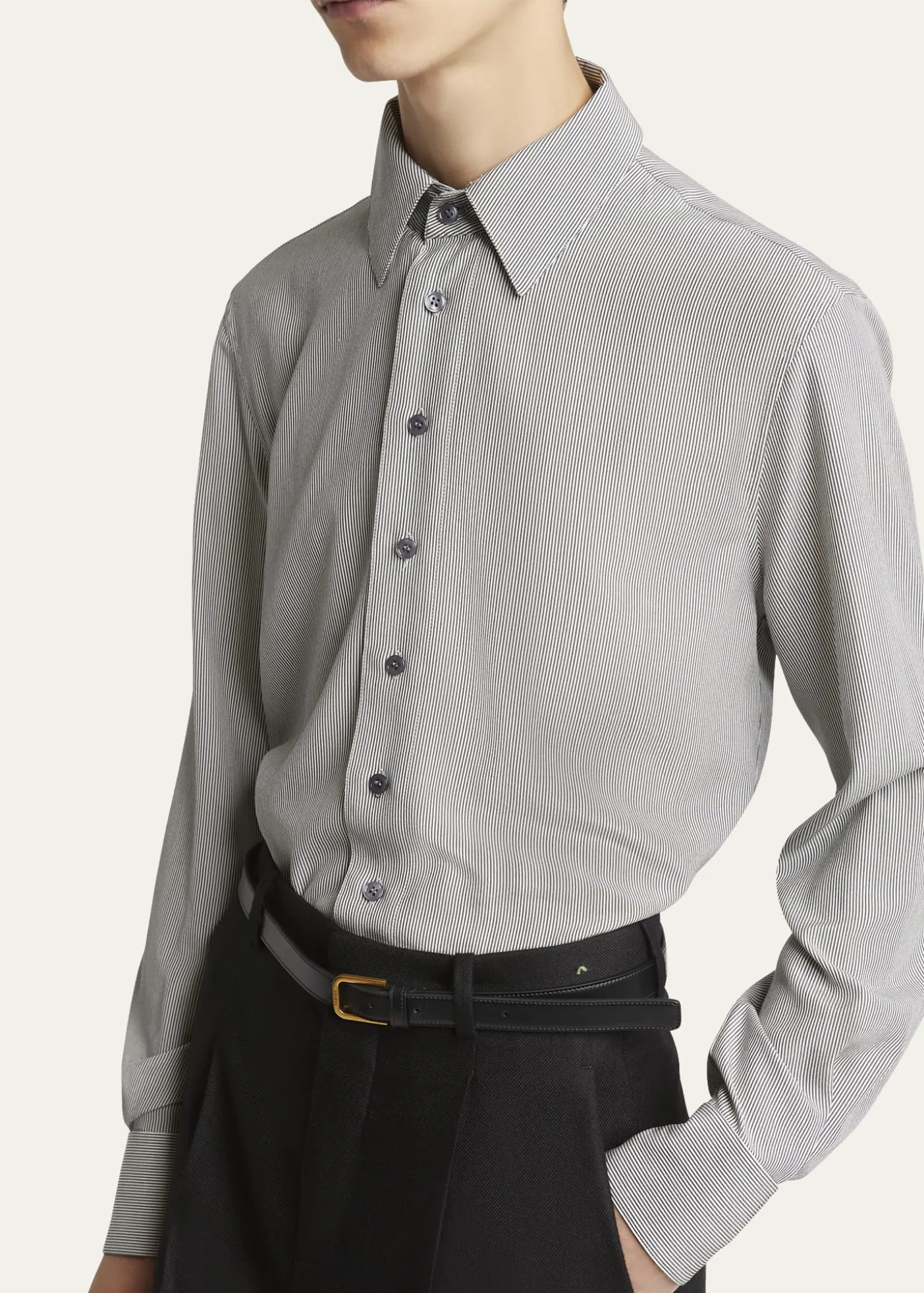 Saint LaurentMen's Micro-Striped Silk Sport Shirt