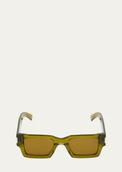 Saint LaurentMen's Rectangle Acetate Sunglasses with Logo