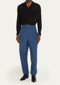 Saint LaurentMen's Silk Habotai Pleated Trousers