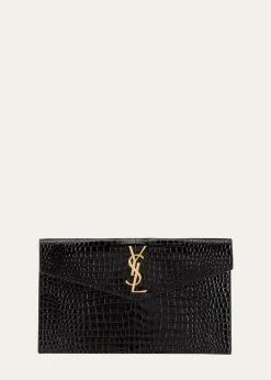 Saint LaurentUptown Medium YSL Monogram Croc-Embossed Pouch Bag