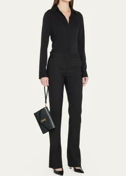 Saint LaurentYSL Monogram Flap Clutch Bag in Grained Leather