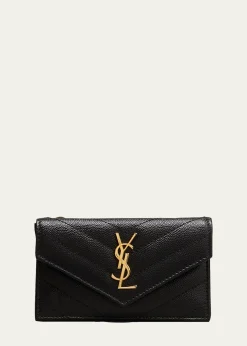 Saint LaurentYSL Monogram Flap Card Case in Grained Leather