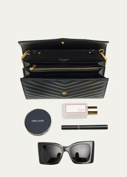Saint LaurentYSL Monogram Large Wallet on Chain in Grained Leather