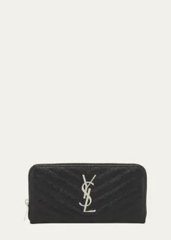 Saint LaurentYSL Monogram Large Zip Wallet in Grained Leather