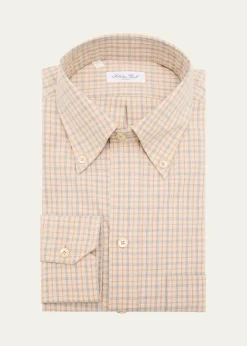 Salvatore PiccoloMen's Cotton Micro-Plaid Pocket Button-Down Shirt
