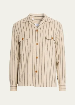 Salvatore PiccoloMen's Cotton Multi-Stripe Dual-Pocket Overshirt